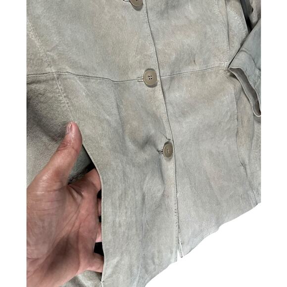 Bernardo Tan Genuine Leather Button Coat L Lined Pockets Classic Minimalist - Picture 12 of 15